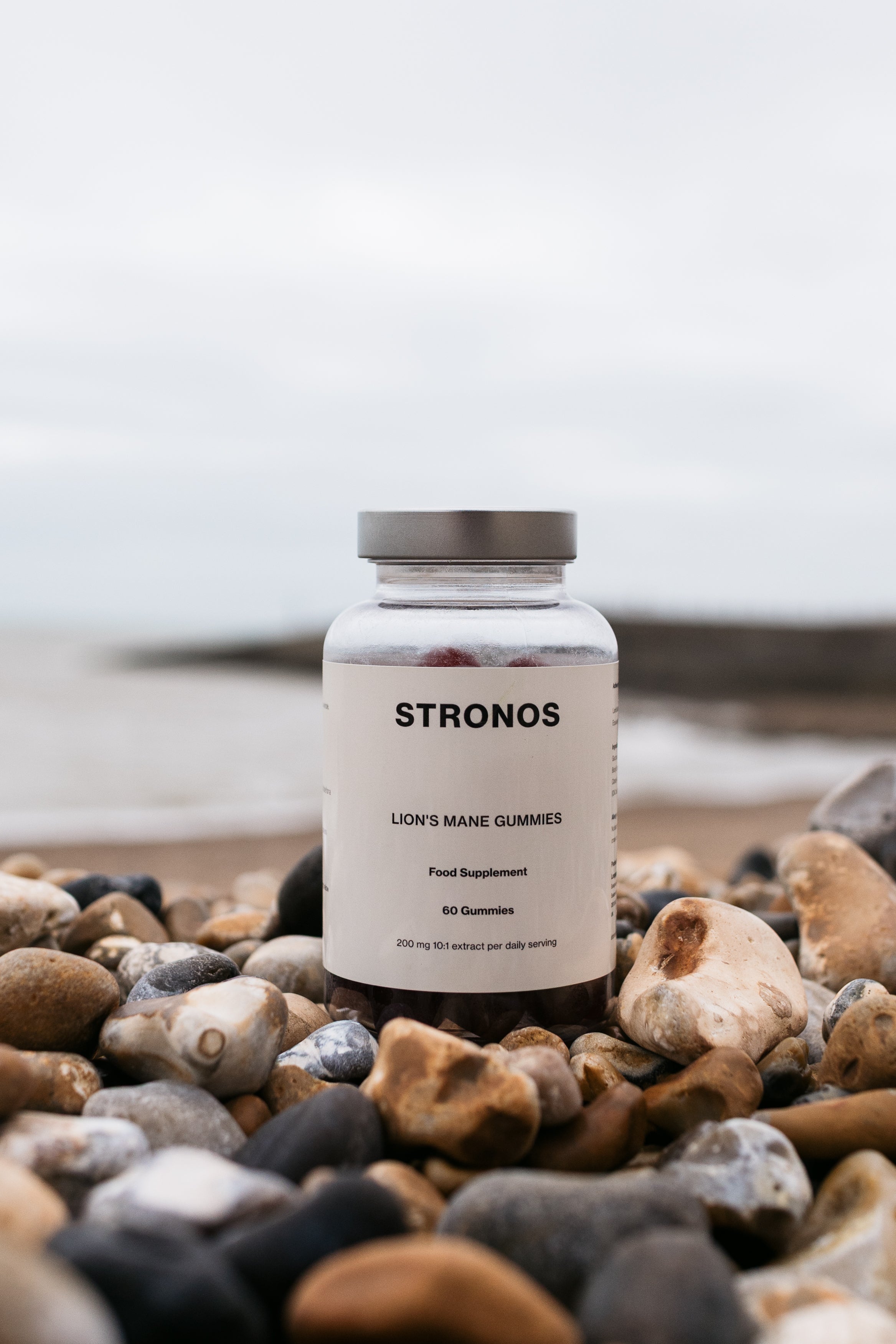 a photo of stronos lions mane gummies on the beach in hastings